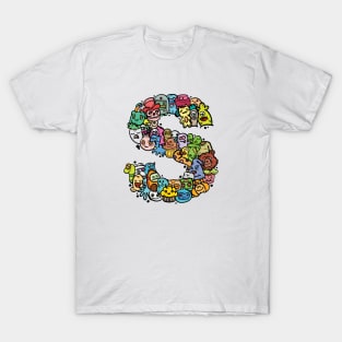 Alphabet Monster Doodle Letter S Monogram T-Shirt